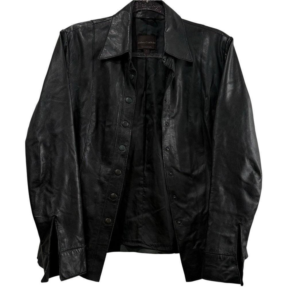 Carlisle‎ Lambskin Leather Black Lambskin Leather Button Down Shirt Jacket M